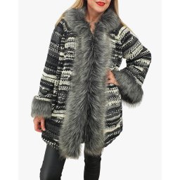 Cardigan Poncho din lana cu blana