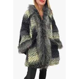 Cardigan Poncho din lana cu blana 2