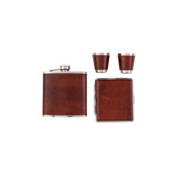 Angelo Flask Set & Cigarette Case - Brown