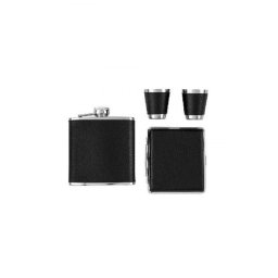 Angelo Flask Set & Cigarette Case - Black