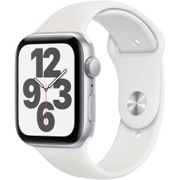 Ceas Smartwatch Apple Watch SE, GPS, 44mm Silver Aluminium Case, White Sport Band