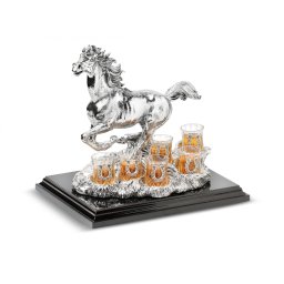 Set Vodca 6 pahare Cristal si statueta Cal Argint by Chinelli, made in Italy
