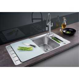 Chiuveta inox BLANCO AXIS III 5 S-IF cu tocator din sticla si recipient inox, InFino,