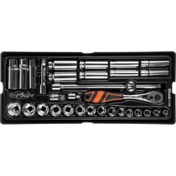 Set capete tubulare cu cheie, sertar TIP A (385x150 mm) pentru dulap mobil, 3/8", 8-24 mm, 33 elemente, RICHMANN EXCLUSIVE