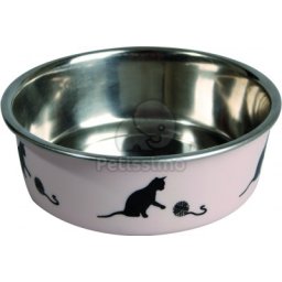 Bol metalic pentru pisici Flamingo Bella Kena - roz 180 ml