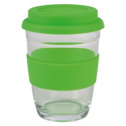 Cana de voiaj, 350 ml, ⌀8,5 x 11 cm, Everestus, 20SEP0947, Sticla, Silicon, Transparent, Verde