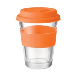 Cana de voiaj din sticla, 350 ml, cu capac din silicon, Everestus, 20IAN348, Portocaliu