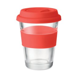 Cana de voiaj din sticla, 350 ml, cu capac din silicon, Everestus, 20IAN349, Rosu