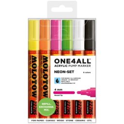 Marker cu vopsea acrilica, varf rotund, 4 mm, ONE4ALL 227HS Neon 6 culori/set Molotow