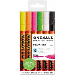 Marker cu vopsea acrilica, varf rotund, 2 mm, ONE4ALL 127HS Neon 6 culori/set Molotow