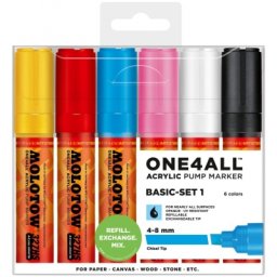 Marker cu vopsea acrilica, varf tesit, 4-8 mm, ONE4ALL 327HS Basic 6 culori/set Molotow