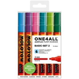 Marker cu vopsea acrilica, varf rotund, 4 mm, ONE4ALL 227HS Basic 2, 6 culori/set Molotow