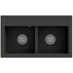 Chiuveta bucatarie granit negru mat, dreptunghiulara, cu 2 cuve 765*447*180 mm