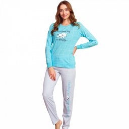 Pijamale Dama din Bumbac Vienetta Model 'It's a Good Day to Sleeping' Blue