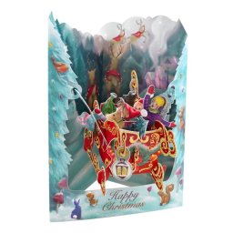 Felicitare 3D Swing Cards de iarna - Cu sania lui Mos Craciun