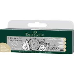 Pitt Artist Pen Soft Brush Set 4 buc Alb si Negru Faber-Castell