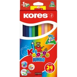 Creioane colorate 6 culori + ascutitoare triunghiulare Jumbo Kores