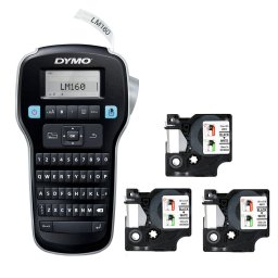Start Kit DYMO LabelManager 160 QWERTY cu 3 benzi de 12 mm negru pe alb pentru organizare si identificare 2142267