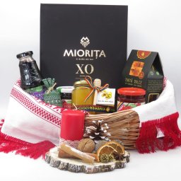 Cos cadou cu motive traditionale romanesti, 11 piese, Mos Craciun - ALIF0121