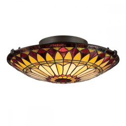 Plafoniera Tiffany Quoizel West End, bronz, D:42cm, H:14.8cm, 2x75W-E27, QZ-WEST-END-F