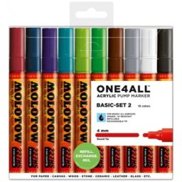 Marker cu vopsea acrilica, varf rotund, 4 mm, 227HS Basic 2, 10 culori/set Molotow