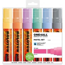 Marker cu vopsea acrilica, varf High-Flow, 15 mm, 627HS Pastel, 6 culori/set Molotow