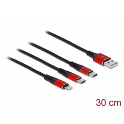 Cablu de incarcare 3 in 1 USB-A la Lightning / 2 x USB-C T-T 0.3m, Delock 86708
