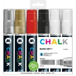 Marker creta lichida, varf High-Flow, 15 mm, Chalk Marker Basic, 6 culori/set Molotow