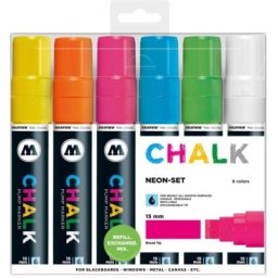 Marker creta lichida, varf High-Flow, 15 mm, Chalk Marker Neon, 6 culori/set Molotow