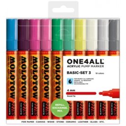 Marker cu vopsea acrilica, varf rotund, 4 mm, ONE4ALL 227HS Basic 3, 10 culori/set Molotow