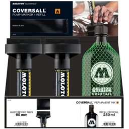 Set 4 markere cu vopsea, varf Flowmaster, 60 mm, Coversall Ink + rezerva 250 ml Molotow