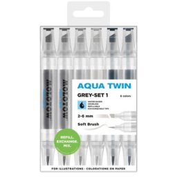Marker, varf dublu, Aqua Twin Grey, 6 buc/set Molotow
