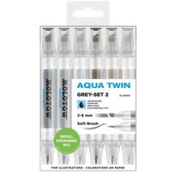 Marker, varf dublu, Aqua Twin Grey 2, 6 buc/set Molotow