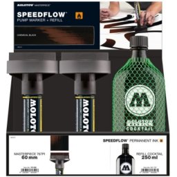 Set 4 markere cu vopsea, varf Flowmaster, 60 mm, Speedflow Ink + rezerve 250 ml Molotow