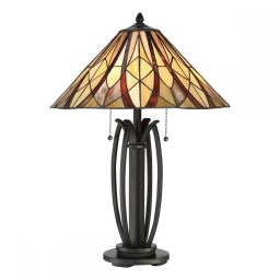 Veioză Tiffany living si dormitor Victory, bronz, H:64.6cm, D:47cm, 2x60W-E27, întrerupatoare cu fir, QZ-VICTORY-TL