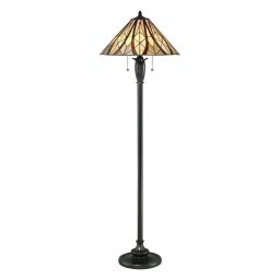 Lampadar Tiffany living si sufragerie Victory, bronz, H:149.cm, D:47cm, 2x60W-E27, întrerupatoare cu fir individuale, QZ-VICTORY-FL