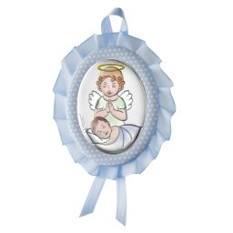 Icoana Patut Baietei Ingerul Pazitor 10x13cm Albastru cu Melodie