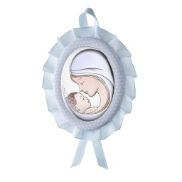 Icoana Patut Baietei Maica si Pruncul 10x13cm Albastru cu Melodie