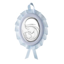 Icoana Patut Baietei Maica si Pruncul 10x13cm Albastru cu o Melodie