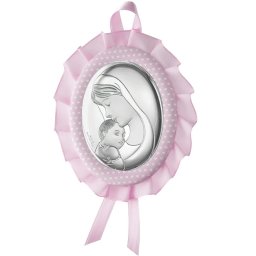 Medalion Maica Domnului Cu Pruncul Argint 10x13cm Roz Cu Melodie