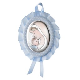 Medalion Baietei Maica si Pruncul 10x13cm Albastru cu Melodie