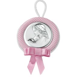 Medalion Maica Domnului Cu Pruncul Argint 6.5x6.5cm Roz