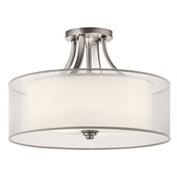 Semi-Plafoniera moderna Lacey mare, argintiu, organza alba, sticla opal, D-50.8cm, H-33.7cm, 4x100W-E27, KL-LACEY-SFM-AP
