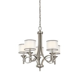 Lustră living trendy Lacey, argintiu Antique Pewter, organza albă, sticlă opal, D:63cm, H:65-253cm, KL-LACEY5-AP