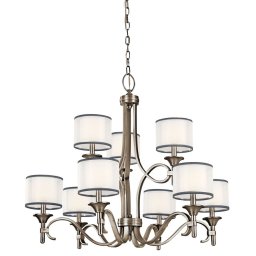 Candelabru design Lacey, argintiu Antique Pewter, organza albă, sticlă opal, D-87cm, H=75-263cm, KL-LACEY9-AP