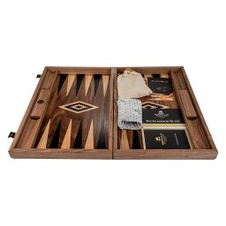 Set joc table backgammon Walnut cu insertii negre