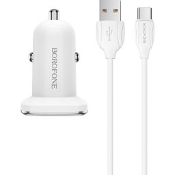 Incarcator auto Borofone BZ12, 2xUSB, 2.4A, Cablu MicroUSB inclus, White
