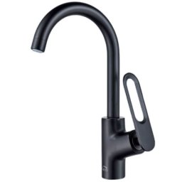 Laveo Tierra BAJ 768D Baterie chiuveta bucatarie neagra , pipa inalta, negru mat , monocomanda