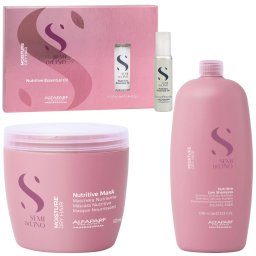 Set Alfaparf Semi Di Lino Moisture Nutritive, Sampon 1000 ml + Masca 500 ml, + Ulei 6 fiole x 13 ml