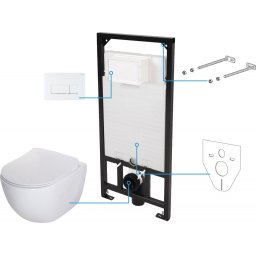 Peonia Zero Set 6 in 1 vas WC, capac, cadru, clapeta - finisaj alb, sistem prindere si membrana acustica - CDEA6ZPW